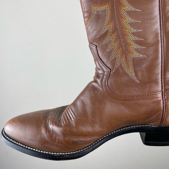 Tony Lama Brown Leather Heeled Cowboy Western Boot - Picture 9 of 13